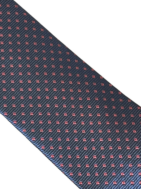 navy dark blue tie with red pin spots